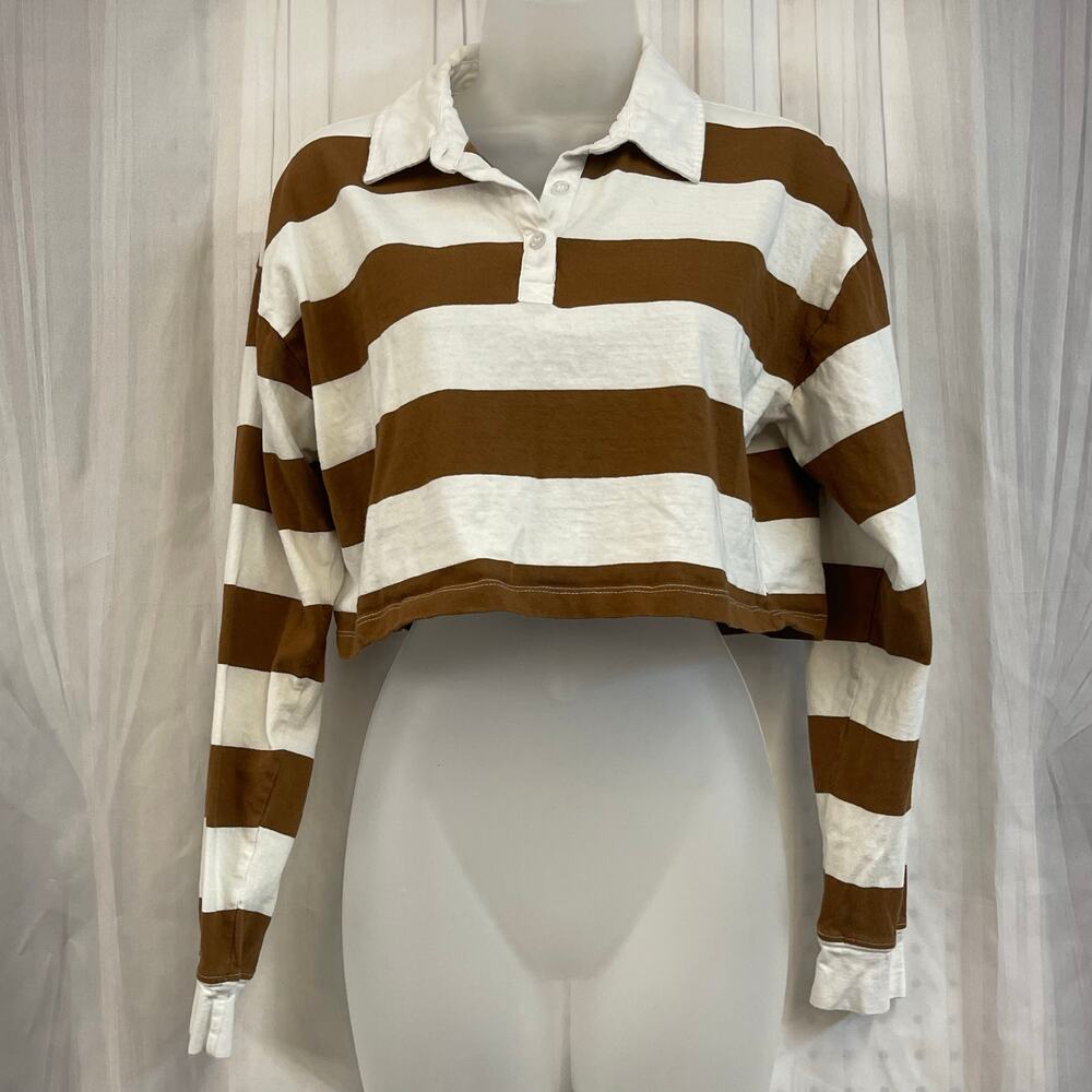 Love On A Hanger Brown & White Cropped Rugby Shirt – Size M
